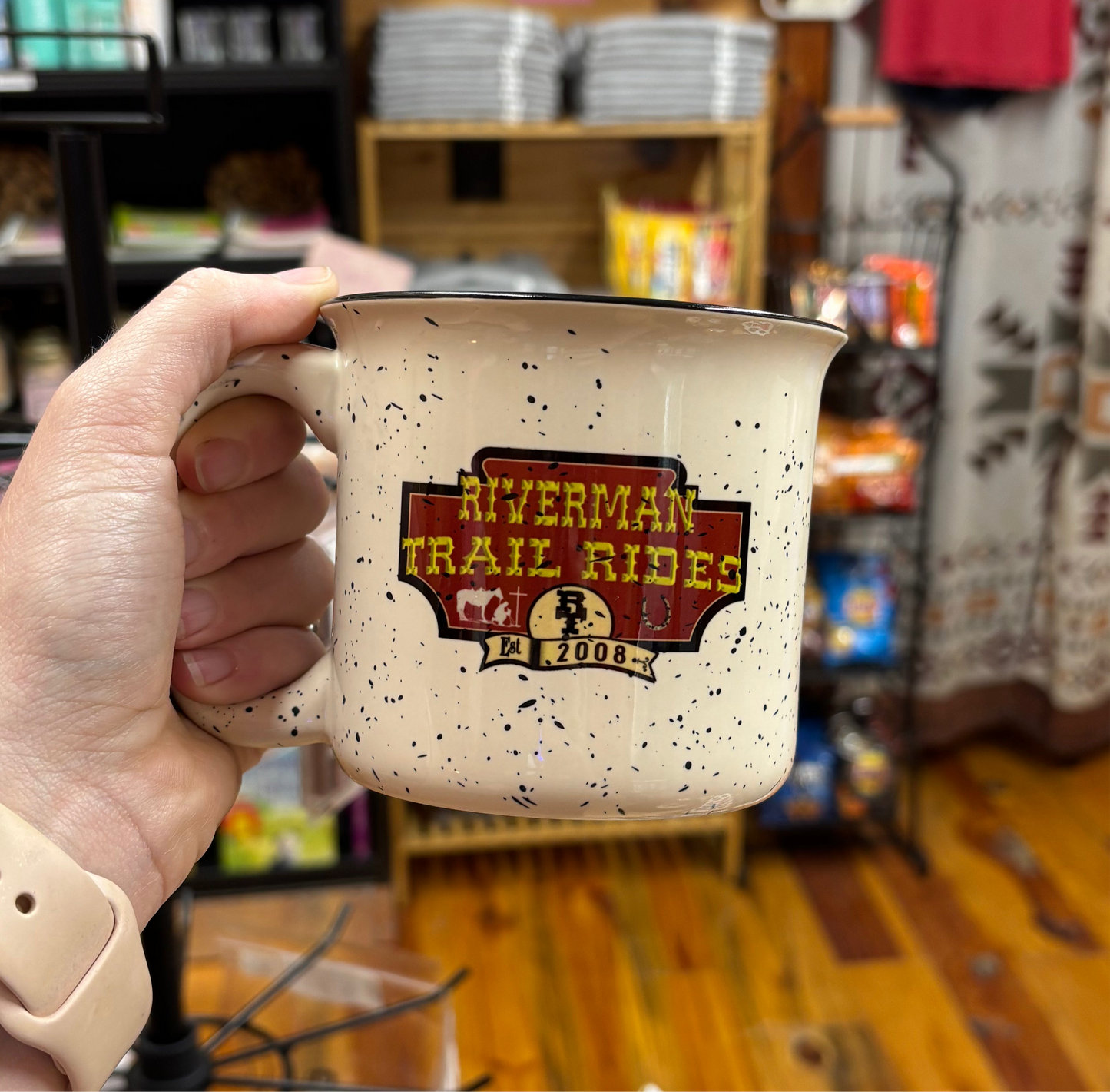 Riverman Trail Rides speckled 13oz ceramic mug