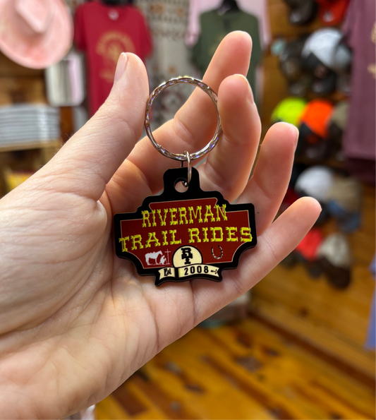 Riverman Trail Rides logo keychain